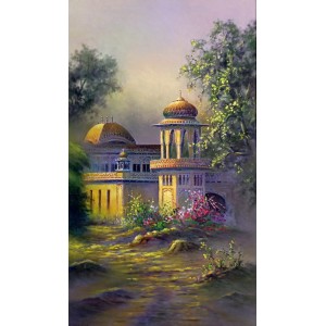 Hanif Shahzad, Hindu Gymkhana I, Karachi, 18 x 32 Inch, Oil on Canvas,  Landscape Painting, AC-HNS-114